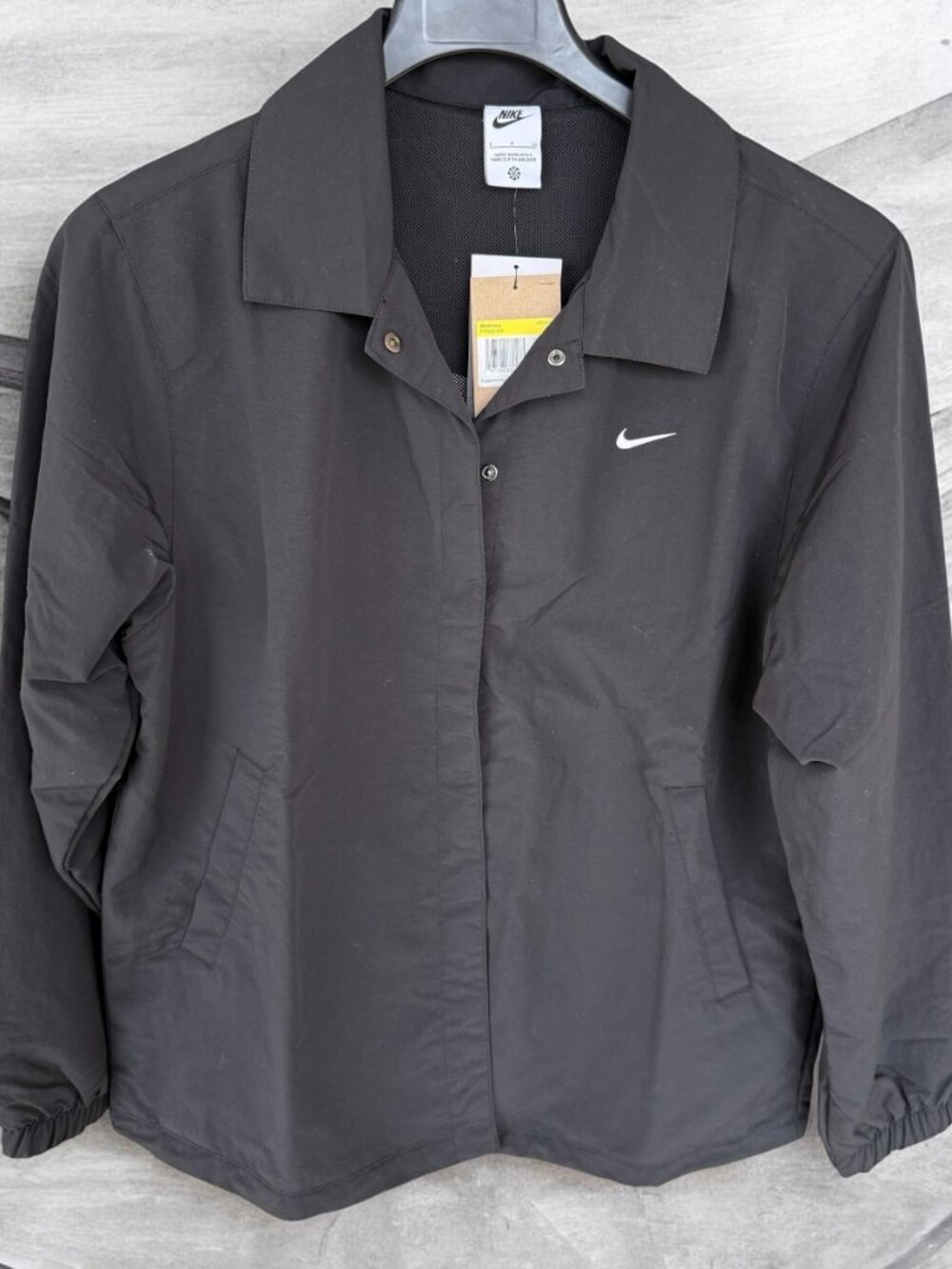 NIKE Essential Sportswear Oversized Woven Coaches Jacket Women's Small Black NWT